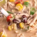 Delicious Crockpot White Chicken Chili with Cream Cheese served in a bowl
