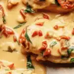 Delicious Marry Me Chicken served with sun-dried tomatoes in creamy sauce
