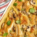 Low Carb Chicken Casserole loaded with chicken, broccoli, and cheese for a healthy dinner.
