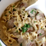 Delicious Swedish Meatball Soup with creamy broth and homemade meatballs.