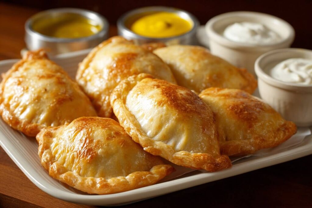 Fried Chicken Buns with Cheese on a plate, topped with hot honey and pimento cheese.