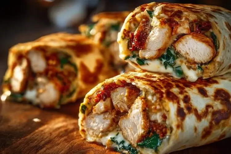Delicious Air Fryer Chicken & Mozzarella Wraps with golden crust and flavorful filling.