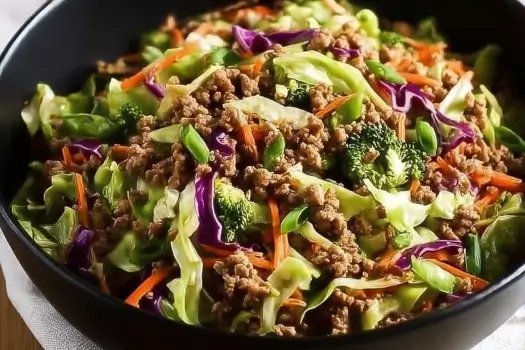 High Protein Egg Roll in a Bowl with colorful veggies and protein-rich ingredients.