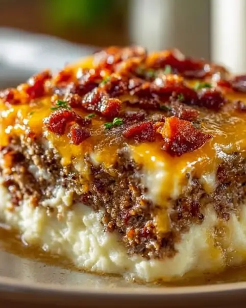 Easy Meatloaf Potato Casserole with cheese
