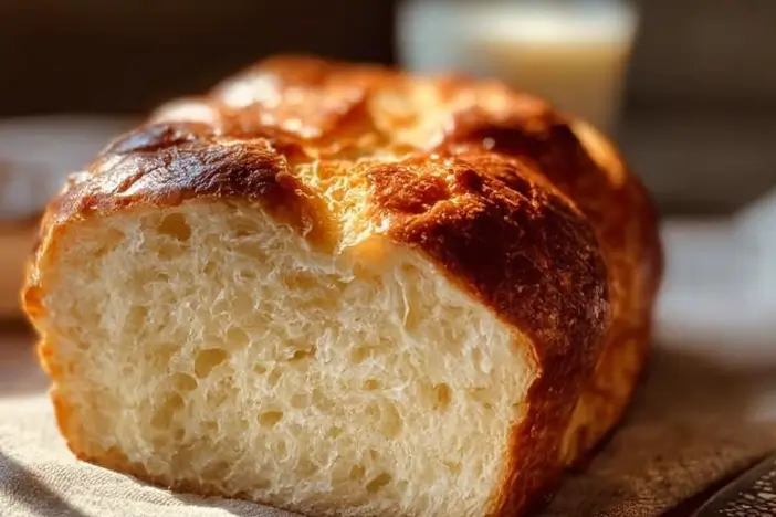 Slice of zero carb yogurt bread made with Greek yogurt and almond flour
