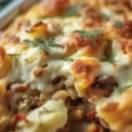 Hearty Hamburger & Potato Casserole with ground beef and layers of creamy potatoes