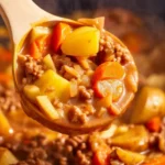 Crock Pot Shipwreck Stew loaded with ground beef, potatoes, and vegetables