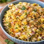 Delicious Mexican Street Corn Salad with grilled corn, creamy dressing, lime, and spices.