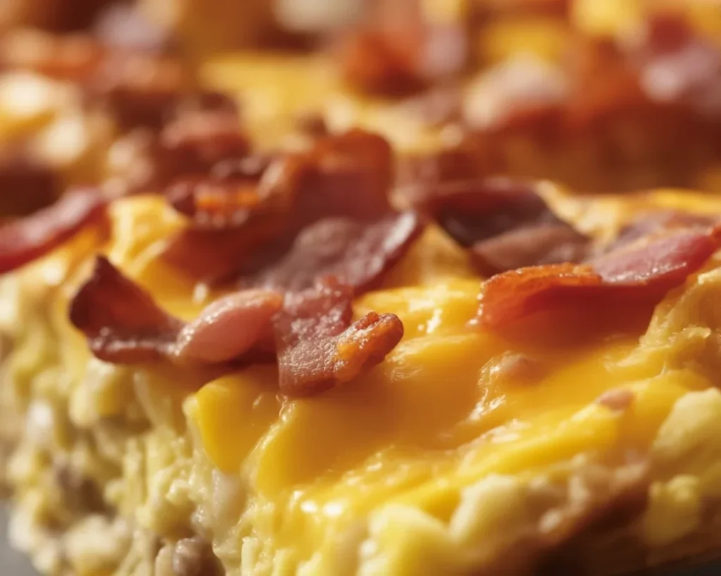 Delicious Crack Breakfast Casserole filled with bacon, sausage, and cheese baked to perfection.