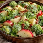 Honeycrisp Apple Broccoli Salad with creamy dressing and crunchy toppings