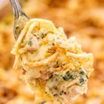 Delicious plate of Monterey Chicken Spaghetti with chicken, cheese, and creamy sauce.