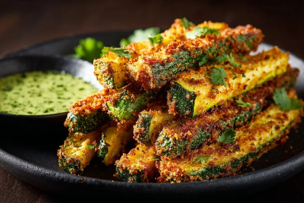 Low calorie air fryer zucchini fries served in a bowl