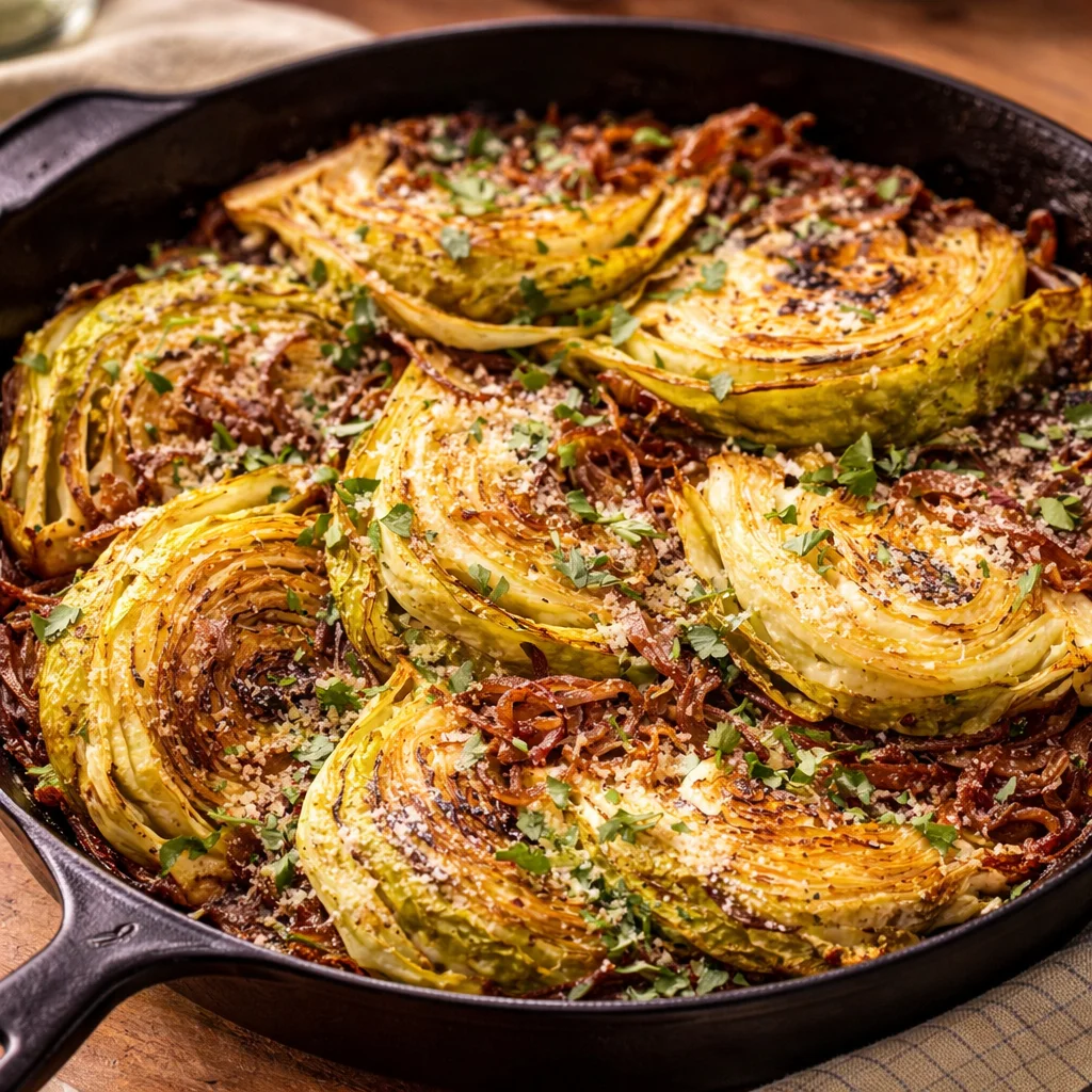 Plate of melted cabbage sautéed with butter and spices, served as a delectable side dish.
