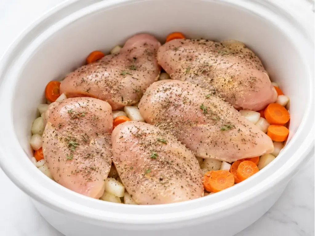 Step one Instructions: How to Make Dump-and-Go Crockpot Chicken Pot Pie