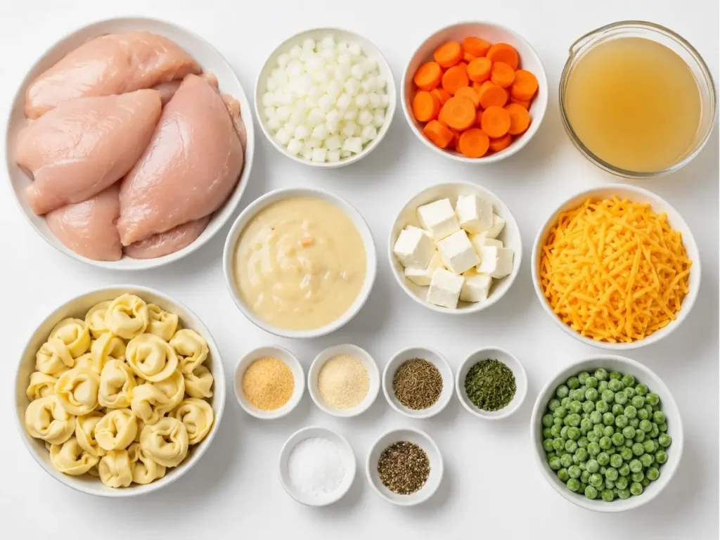 Ingredients for Creamy Slow Cooker Chicken and Tortellini
