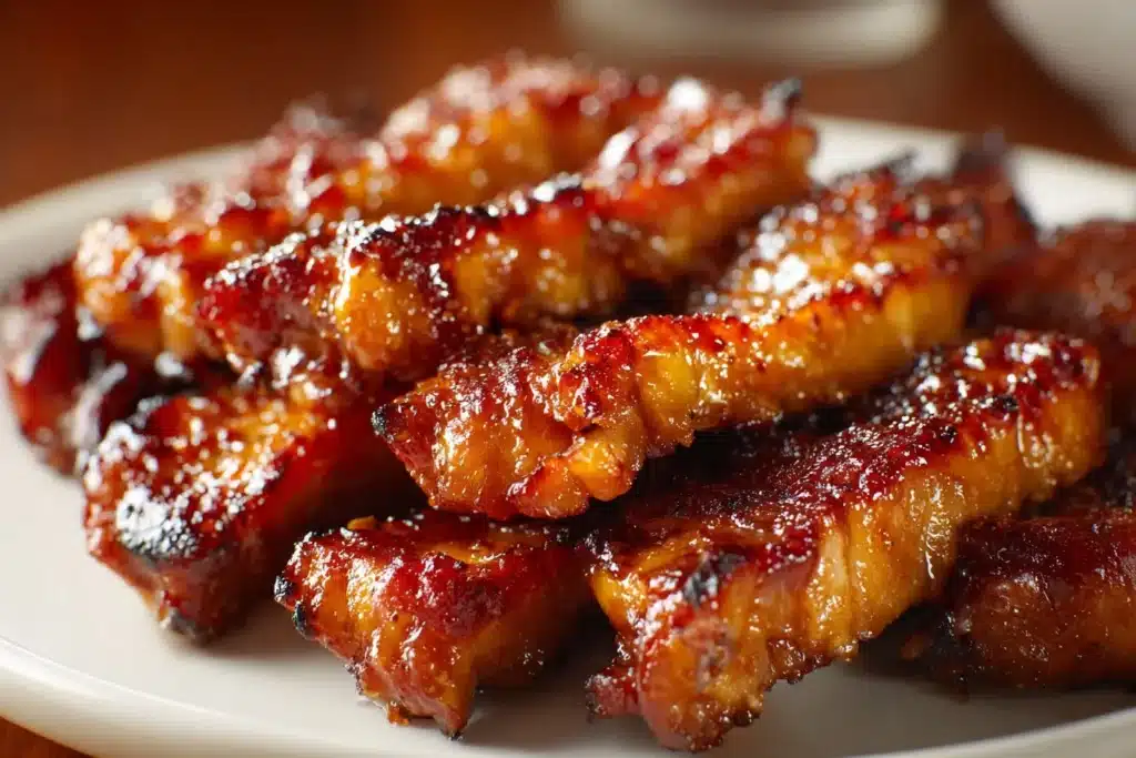 Delicious Bacon Brown Sugar Chicken Tenders served on a plate