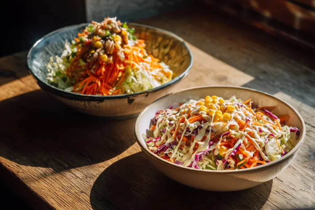 Bowl of bold flavor-packed coleslaw with vibrant vegetables