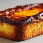 Delicious burnt Basque cheesecake sliced and served from a loaf pan