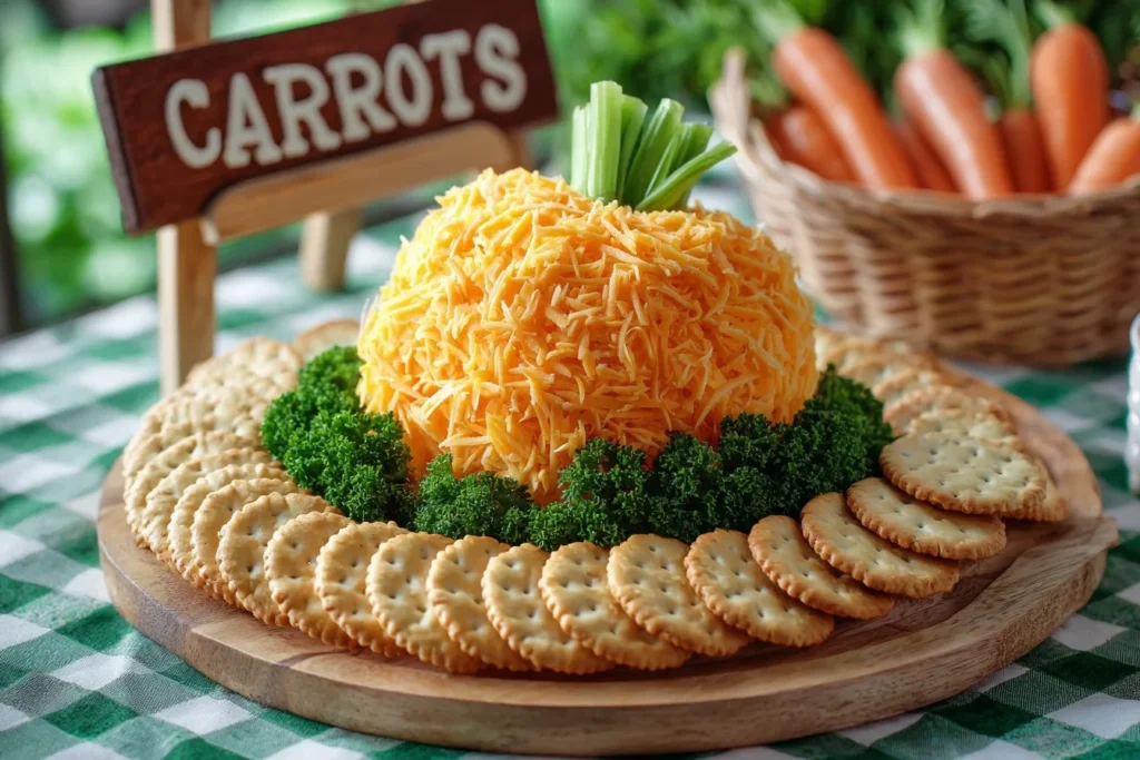 Creamy Carrot Cheese Ball appetizer served on a platter with fresh vegetables