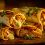 Cheesy garlic chicken wraps with fresh ingredients and melted cheese