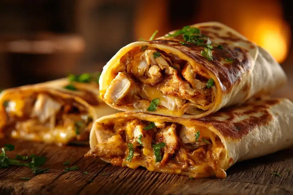 Cheesy garlic chicken wraps filled with tasty chicken and cheese