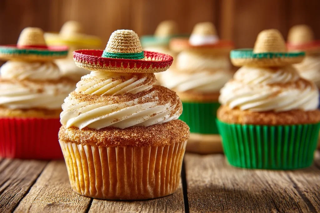 Delicious churro cupcakes topped with cinnamon sugar and frosting