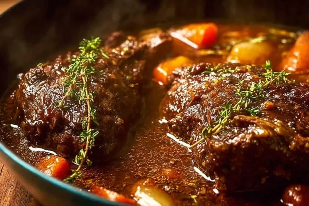 Delicious classic Jamaican pot roast with colorful vegetables and spices