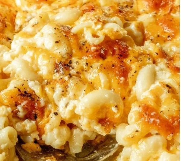 Creamy Southern baked mac and cheese in a casserole dish