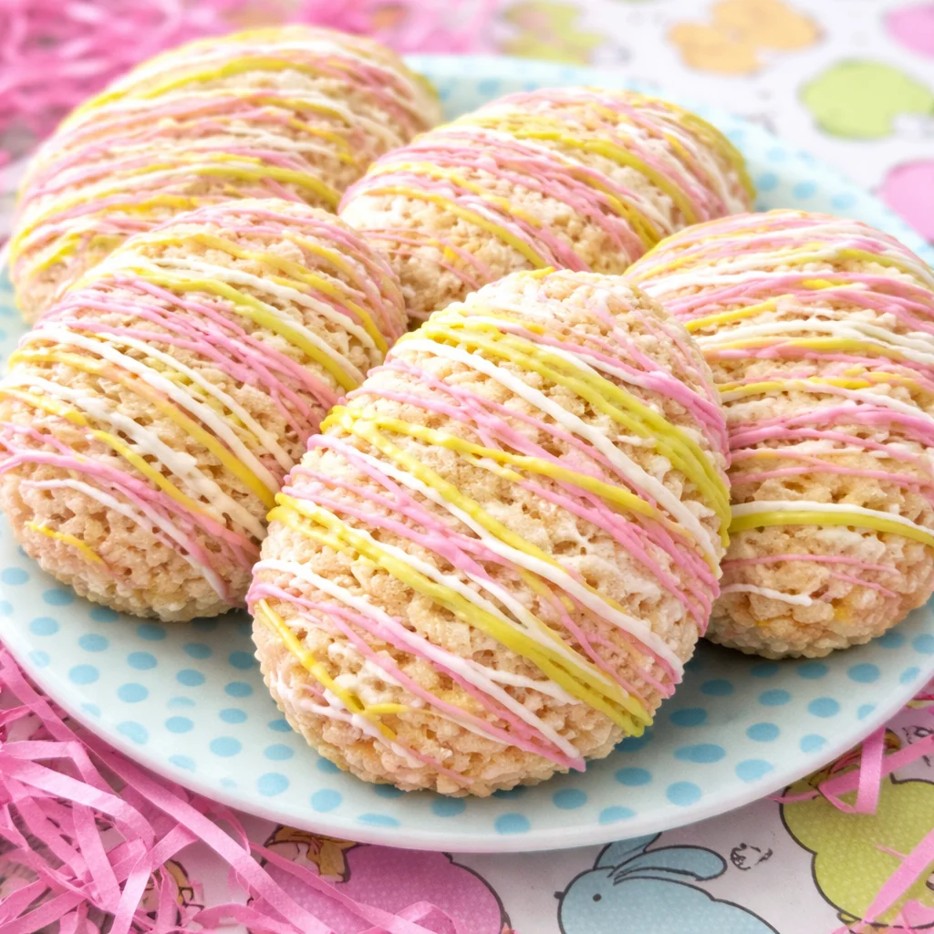 Colorful Easter Egg Rice Krispies Treats filled with candy for a festive dessert.