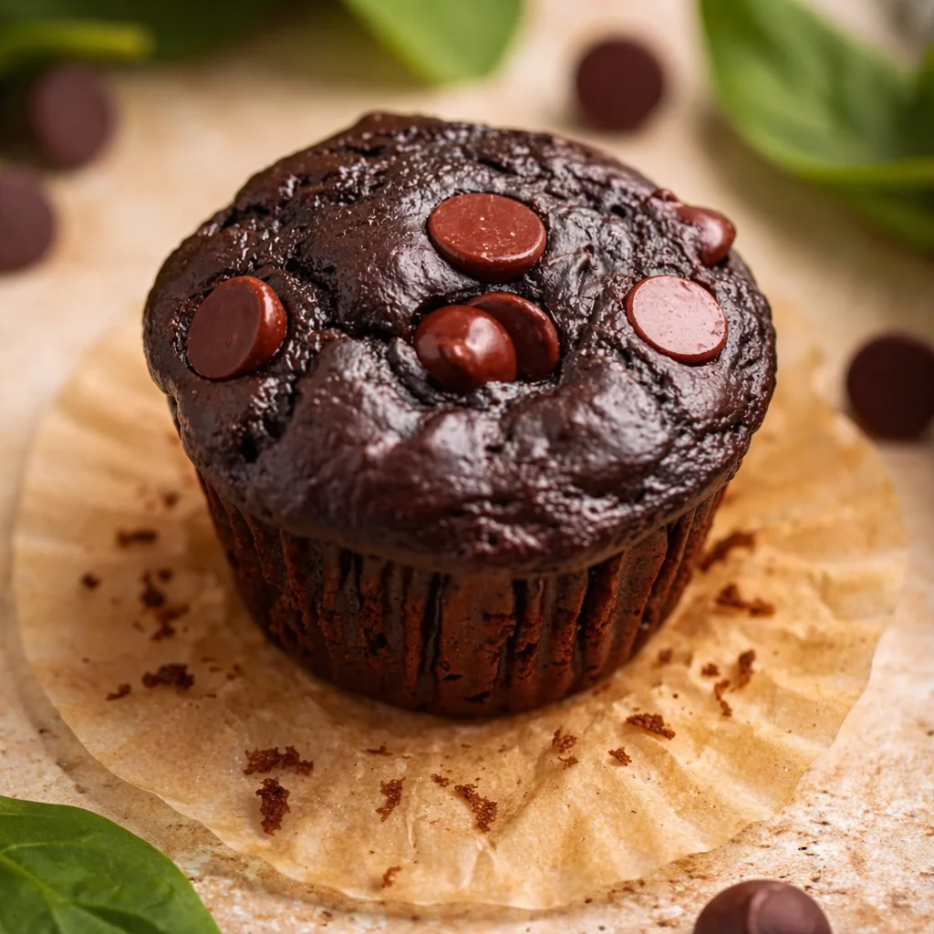 Delicious and healthy Chocolate Spinach Muffins with wholesome ingredients like spinach and cocoa.