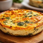 Cottage Cheese and Spinach Crustless Quiche served on a plate with fresh ingredients.