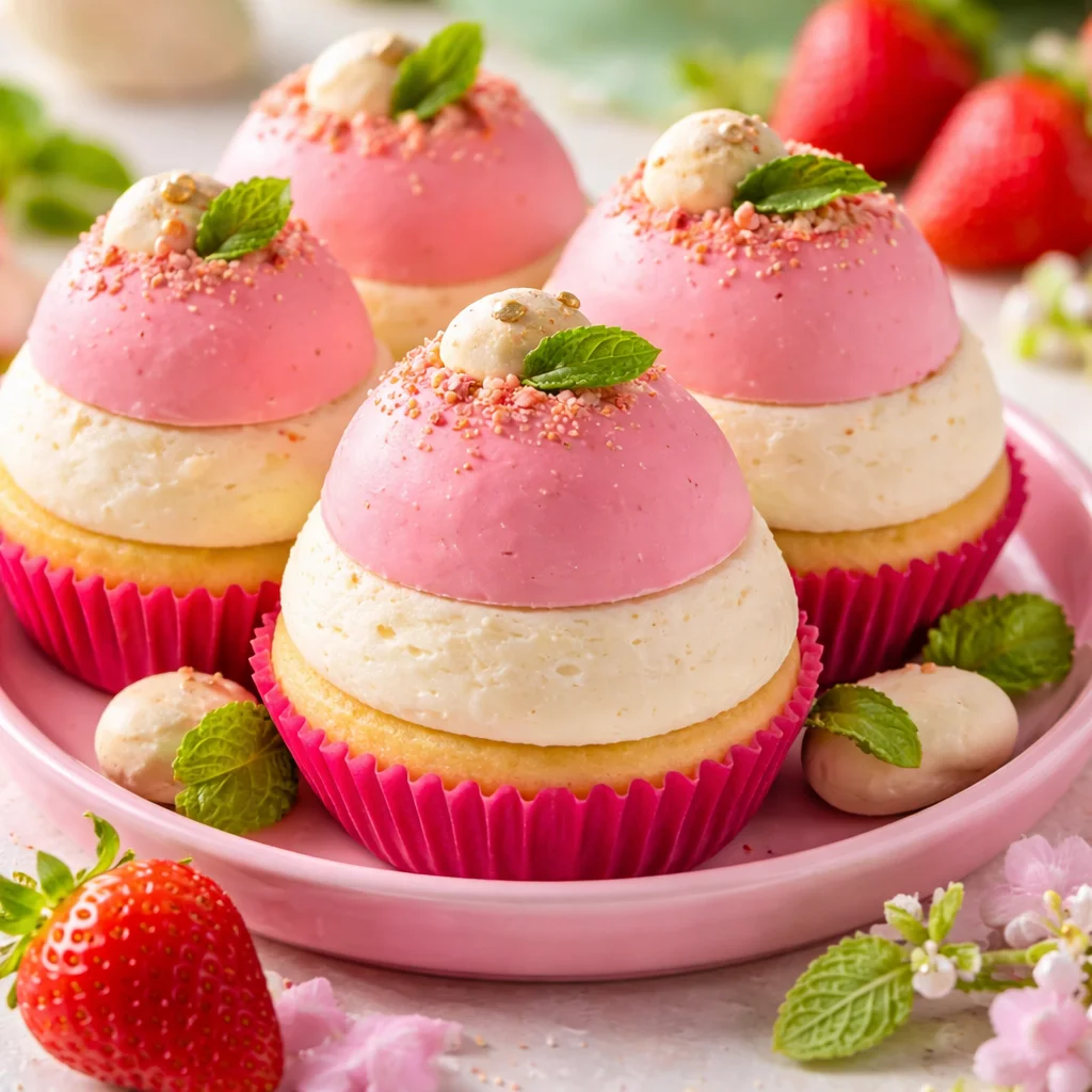 DIY Strawberry Shortcake Easter Egg Bombs for a fun and festive bath experience.