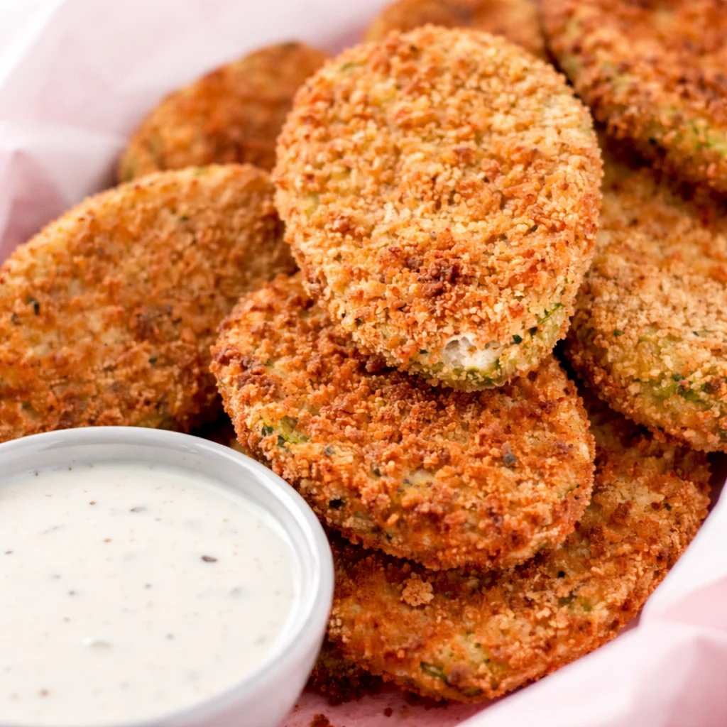 Crispy Air Fryer Fried Pickles served with dipping sauce