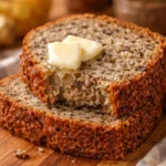 Moist banana bread made with ripe bananas, flour, and brown sugar.