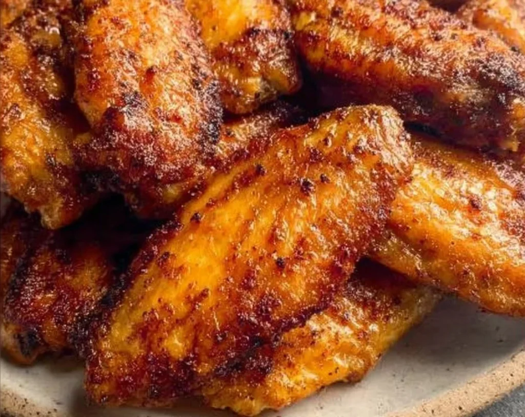 Delicious dry rub chicken wings served with dipping sauce