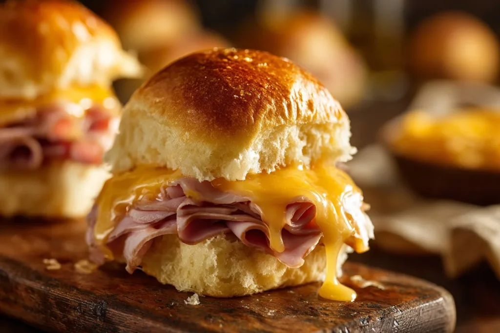 Delicious Ham and Havarti Cheese Sliders served on a platter