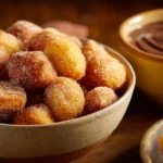 Healthy air fryer churro bites served on a plate with cinnamon sugar