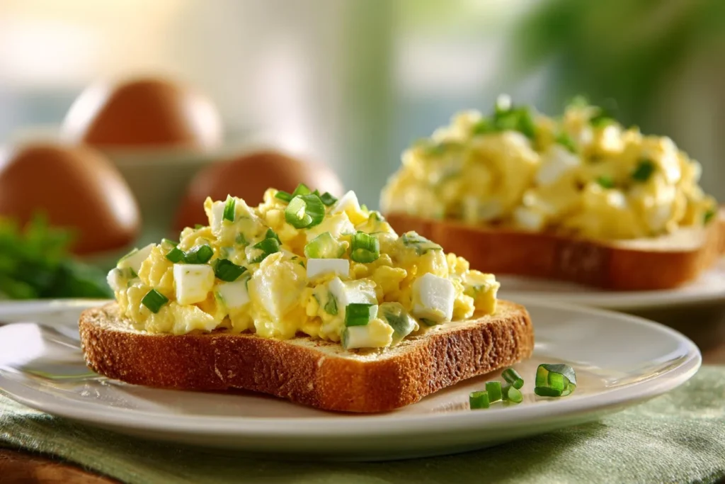 High protein egg salad with cottage cheese served in a bowl