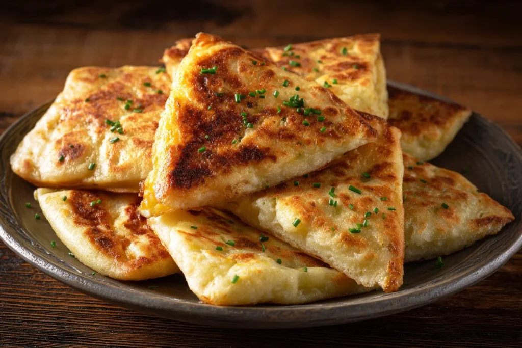 Delicious Irish Potato Farls served on a plate with fresh herbs