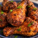 Tender and juicy oven-baked chicken legs seasoned with spices.