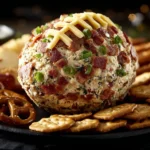 Jalapeño Popper Cheese Ball shaped like a football for game day snacks
