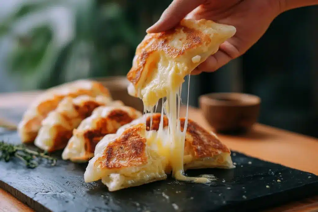 Delicious Korean Cheese Pancake served on a plate with fresh ingredients