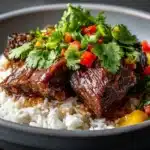 Delicious Korean Style Pot Roast served with vegetables and garnished