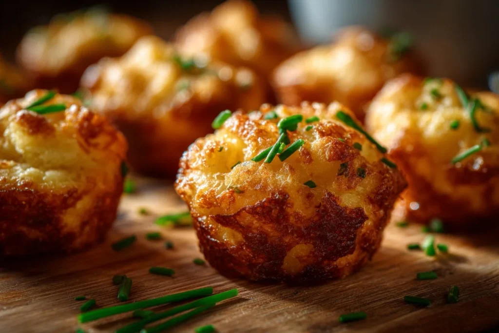 Crispy leftover mashed potato cheese puffs on a plate