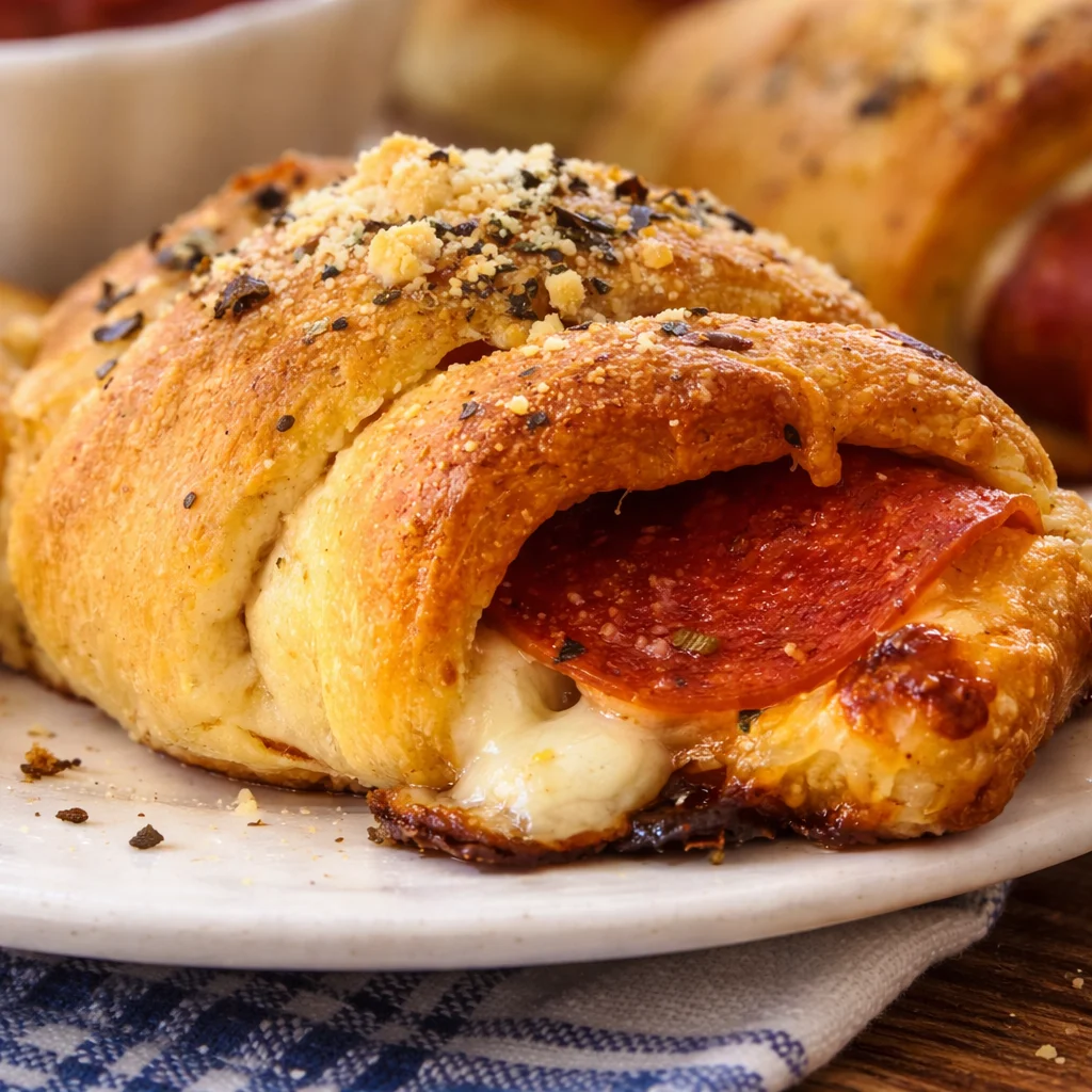 Mozzarella Pepperoni Croissant Rolls baked to golden perfection with gooey filling