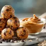 No-bake peanut butter energy bites made with oats and honey in a bowl