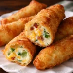 Crispy Jalapeno Popper Egg Rolls filled with cheese and bacon, perfect appetizer.