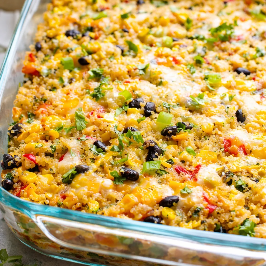 Delicious Quinoa & Black Bean Casserole with vibrant colors and fresh ingredients.