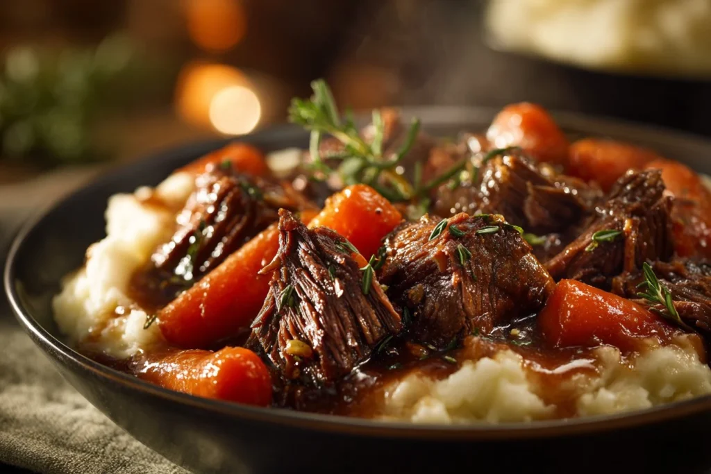 Delicious slow cooker classic pot roast cooked to perfection