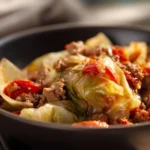 Bowl of Slow Cooker Unstuffed Cabbage Rolls ready to serve